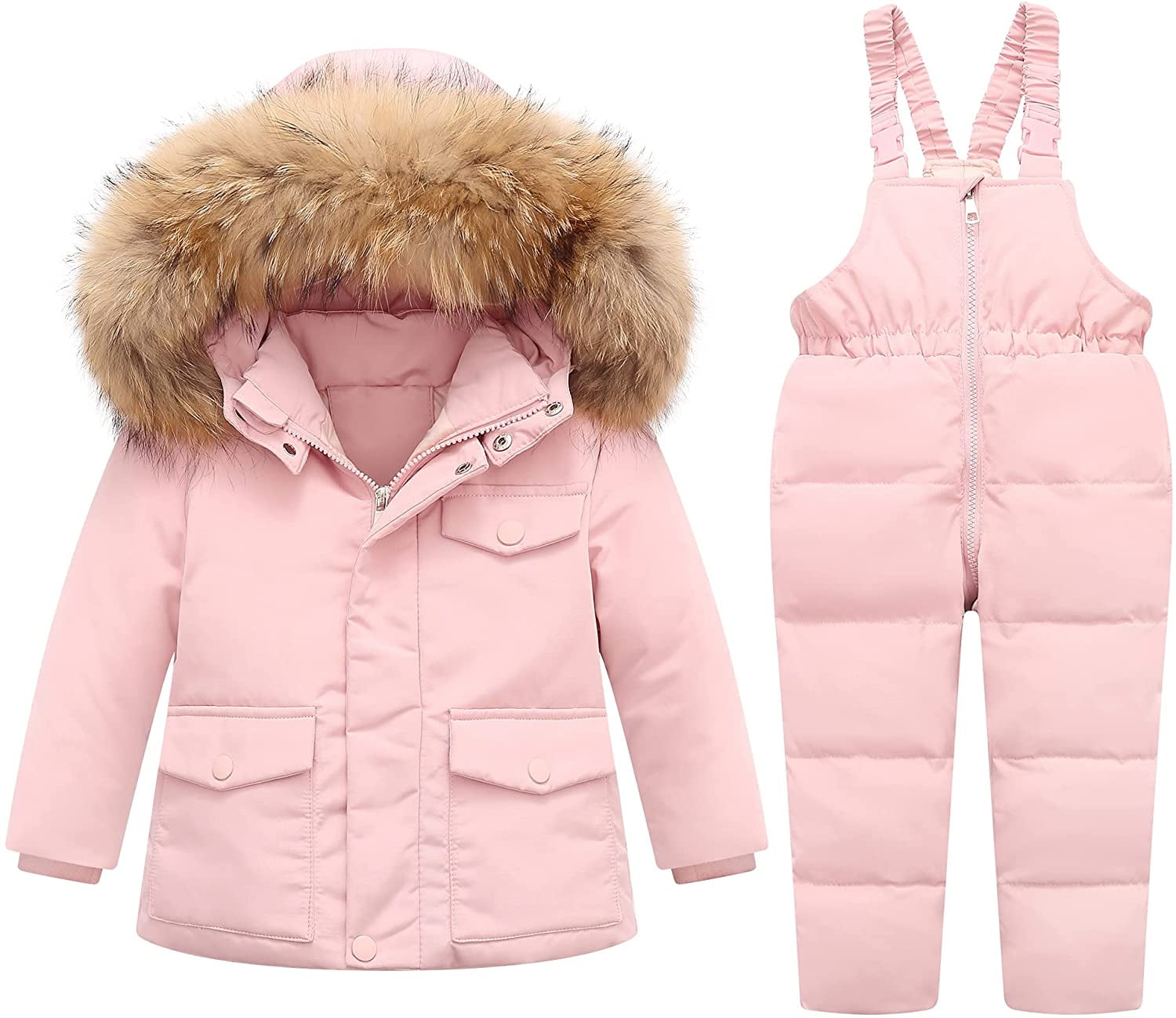 Toddler Girls Boys Winter Thick Warm Hooded Down Coat Jumpsuit Snowsuit 2Sets 