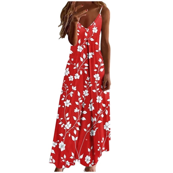 Summer Dresses for Women Spaghetti Strap Maxi Dress Scoop Neck Casual Boho Sundresses Floral Flowy Beach Long Dress