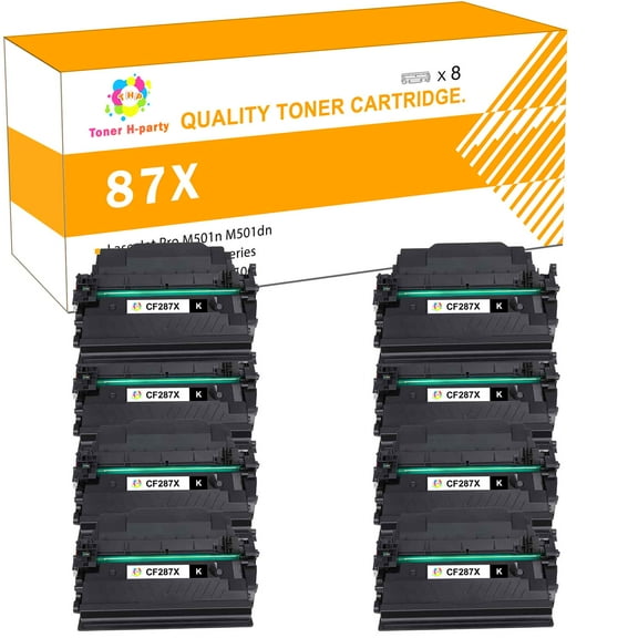 Toner H-Party Compatible Toner Cartridge Replacement for HP 87X CF287X CF287A 87A High Yield M506 M506dn M506n M506x Pro M501 M501n M501dn MFP M527 M527dn M527f Printer Ink (Black, 8-Pack)