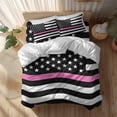 thumbnail image 2 of Thin Pink Duvet Cover Set Full Size Line Breast Cancer Awareness Women USA American Flag Soft Lightweight Comforter Covers 4 Piece Bedding Set with 1 Duvet Cover 1 Bed Sheet & 2 Pillow Shams, 2 of 8