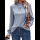 thumbnail image 2 of Camiseta de Larga con Cuello Alto y Ojales para Mujer, Elegante, Informal, , de Negocios, Elástica, con Aberturas Azul L, 2 of 9