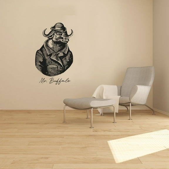 Mr. Buffalo Bull Jungle Animal Animals Wild Life Wall Sticker Art Decal for Girls Boys Room Bedroom Nursery Kindergarten House Fun Home Decors Stickers Wall Art Vinyl Decoration Size (6x10 inch)