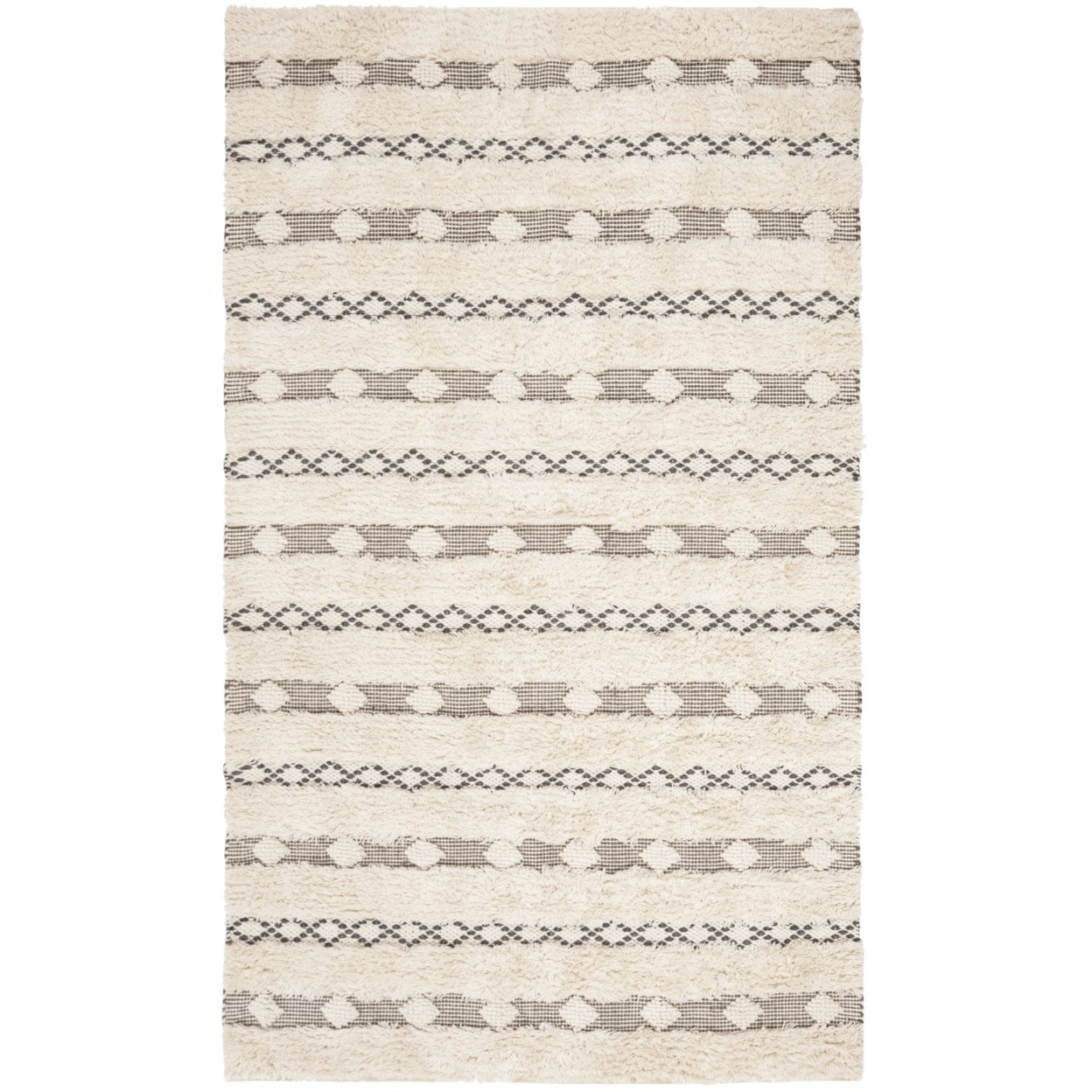 SAFAVIEH Natura Jazmyn Geometric Striped Braided Wool Runner Rug, Ivory/Grey, 2'3" x 8'