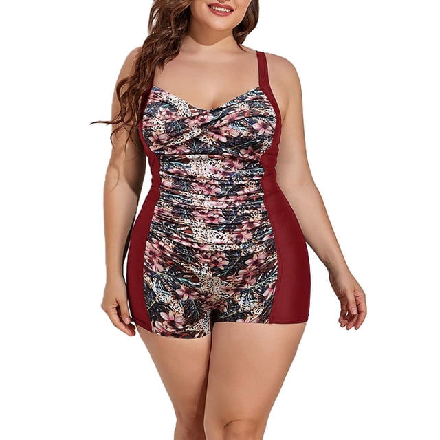 PEASKJP Maillot de Bain Grande Taille pour Femmes 2 Pcs Bikini avec Shorty Tankini, Rouge TTTG