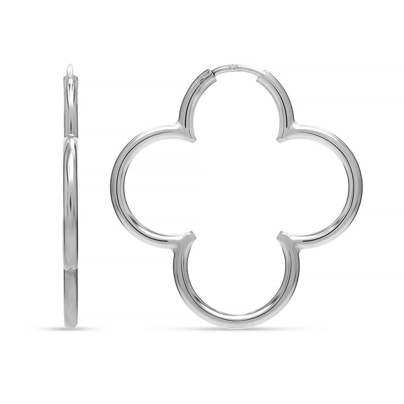 LeCalla 925 Sterling Silver Clover Hoop Earrings Elegant and Lightweight Simple Flower Medium Clover Hoops Earring for Women 33MM