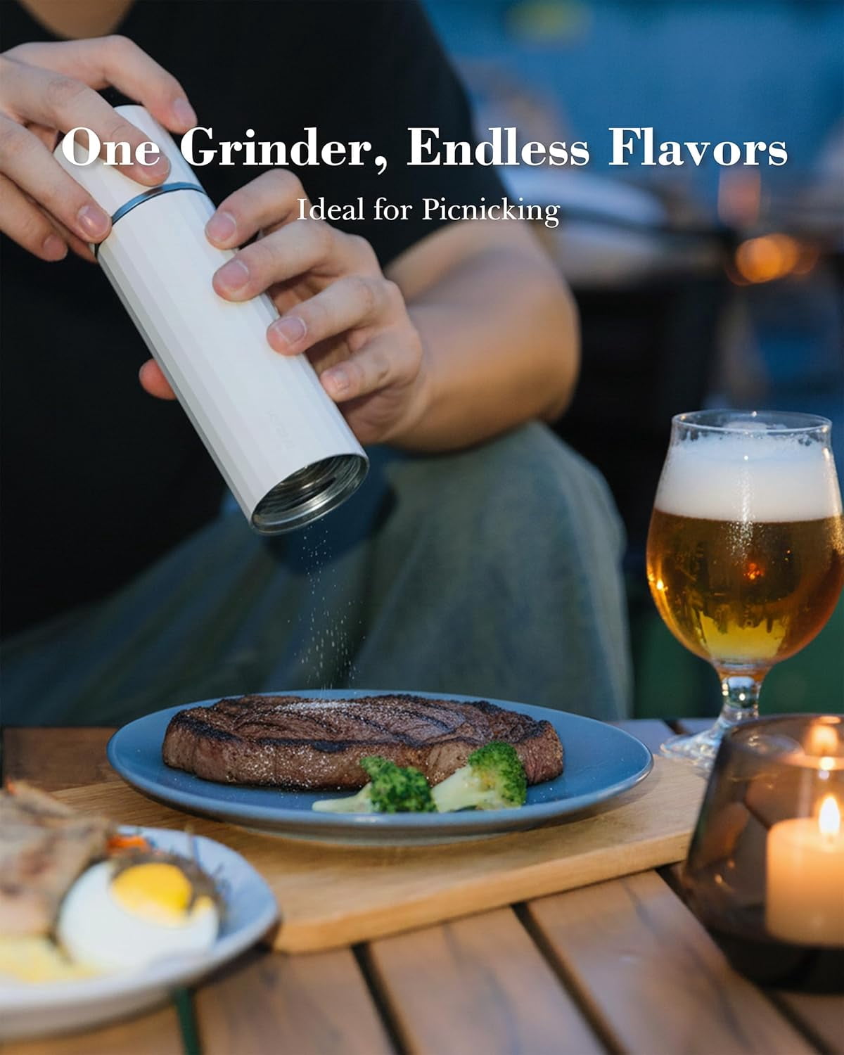 Salt Grinder Refillable – Manual Salt and Pepper Grinder with Titanium Alloy Core, 60+ Adjustable Settings | High Output, Easy to Clean, Durable Aluminum Body