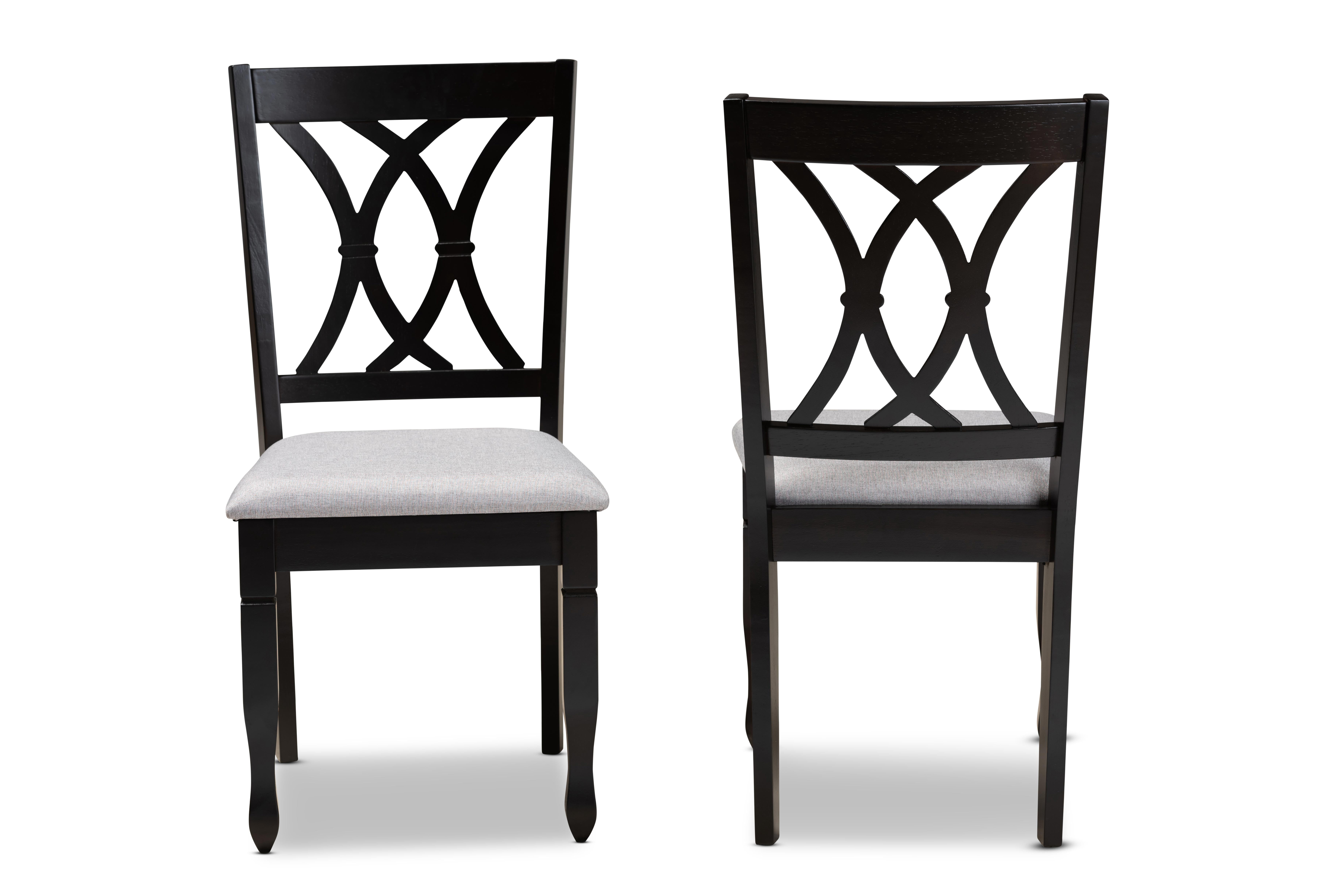 Baxton Studio Reneau Modern and Contemporary Grey Fabric Upholstered Espresso Brown Finished Wood 2-Piece Dining Chair Set Set