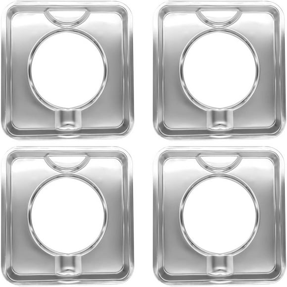 JUNWELL 4 Piece Drip Pans Set Compatible with Whirpool Kenmore Frigirate Stove Chrome Finish Electric Stove Burner Drip Pans  Include 2 Pcs 6‘‘ and 2 Pcs 8 ‘‘ Cooktop Replacement Drip Pan