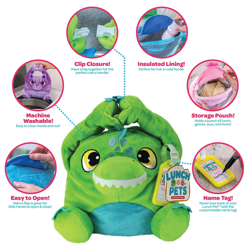 Lunch Pets Insulated Kids Lunch Box – Plush Animal and Lunch Box Combination - Munchosaur