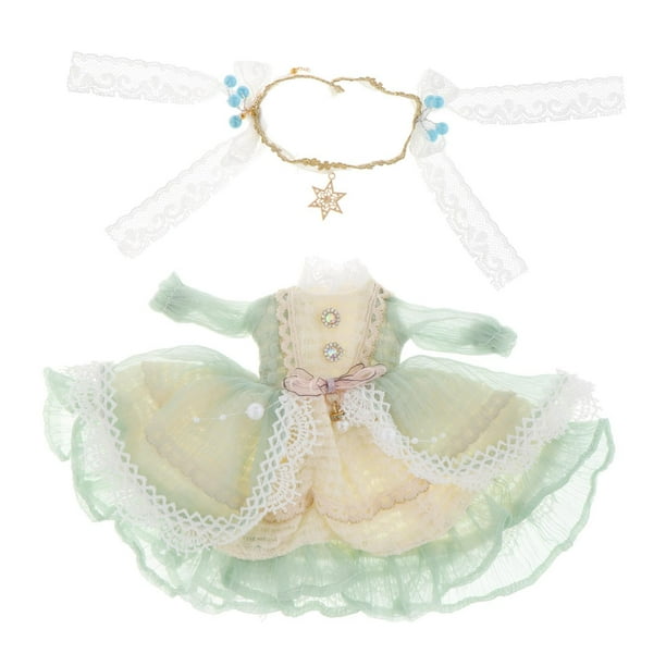 Vestido de muñeca BJD de 1/6 de 12 pulgadas con diadema de encaje hecha a mano para la noche de muñecas Verde
