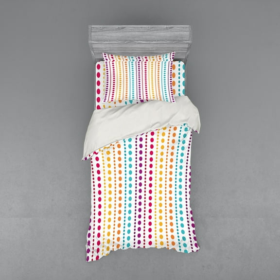 Ambesonne Colorful Bedding Set 3 Pcs, Half Toned Polka Dots, Twin XL, Multicolor