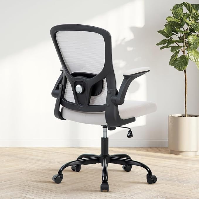 Ergonomic Mesh Office Chair - Adjustable Lumbar Support, Flip-Up Armrests | Comfy Rolling Computer Chair for Home Office & Study | Breathable, Stylish Executive Chair with Smooth Casters(Grey)