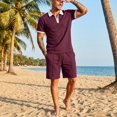 thumbnail image 2 of LTTVQM Mens Relax Stretch Waffle Knit Contrast Trim Polo Tee Elastic Waist Drawstring Casual Short Summer Outdoor Beach Tracksuit Wine 3XL, 2 of 9