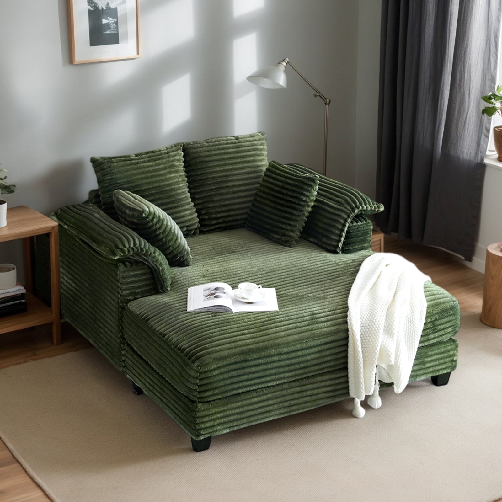 Ktaxon Corduroy Sofa Bed, Upholstered Comfy Sleeper with Pillow Arms, Lounge Chair with Lumbar Support Pillows, Ideal for Small Spaces Olive Green