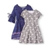 Bell Sleeve And Short Sleeve Unicorn Dresses, 2-Pack (Little Girls & Big Girls)