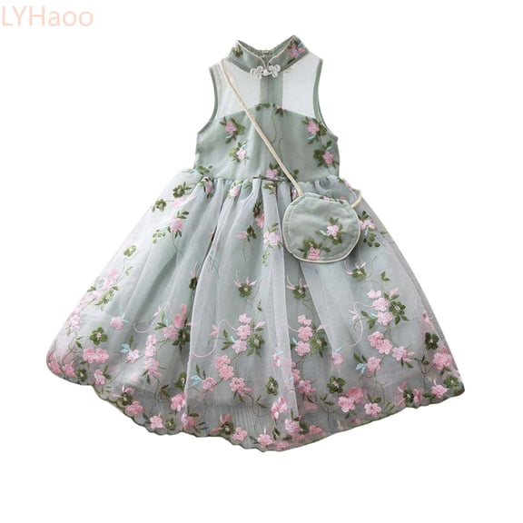 LYHaoo Girls Dress Kids Sleeveless Lace Baby Summer Toddler Party Flower Dresses Princess Embroidery Tulle Girls Dress&Skirt,Girls Lace Dresses Sizes 3-4 Years Green