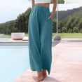 thumbnail image 2 of Jamsmile Women Pants Linen High Waisted Wide Leg Palazzo Pants Casual Summer Drawstring Trousers Flowy Beach Pants With Pockets, 2 of 6