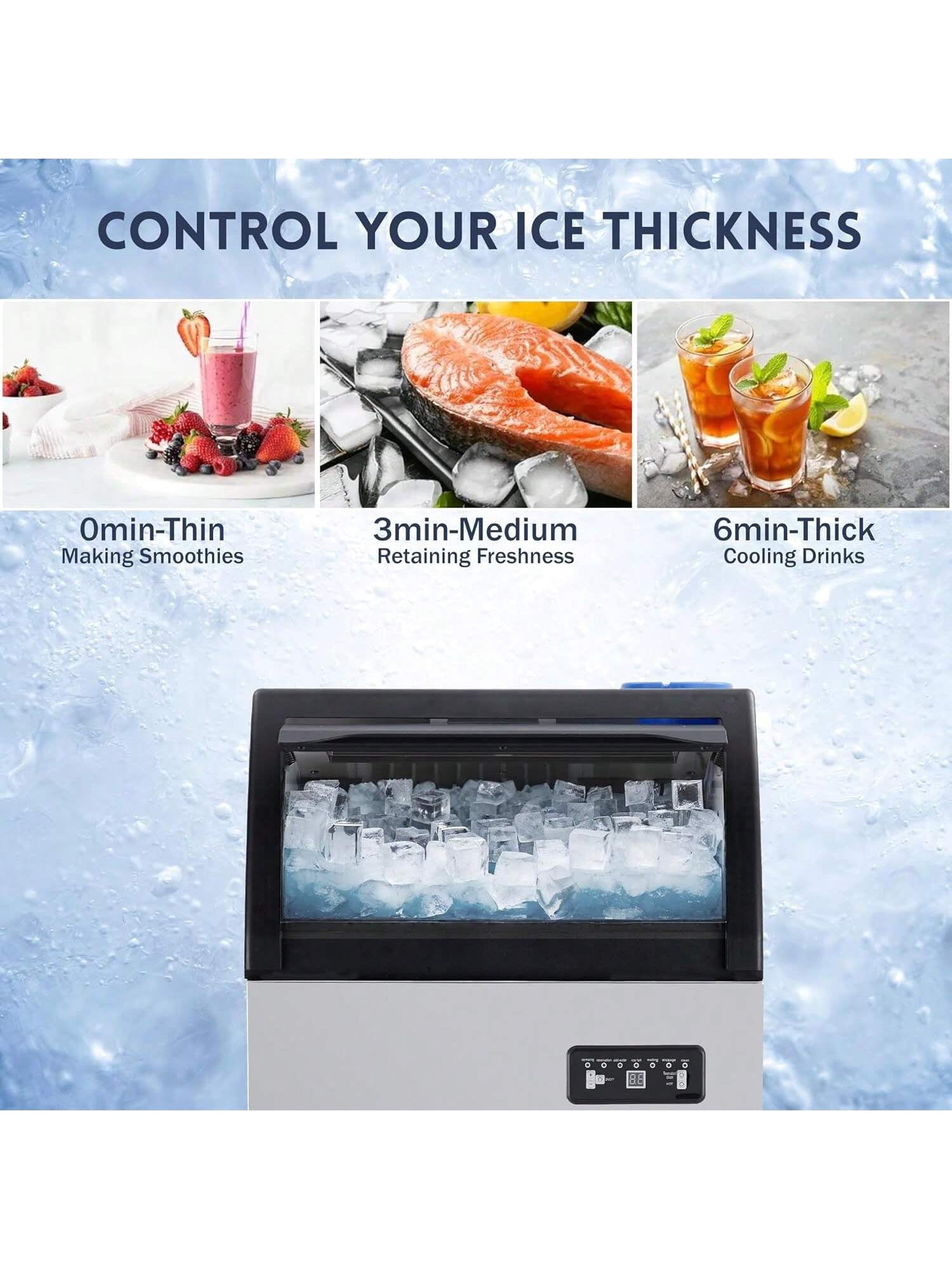 EastVita IdealHouse Commercial Ice Maker Machine. 120lbs/24H Stainless Steel Under Counter Ice Machine. Self Cleaning. 33 Lbs Basket For Home Office Restaurant Bar. Water Filter. Scoops. Drain Pipe