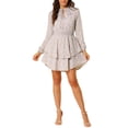 thumbnail image 3 of Allegra K Women's Floral Printed Smocked Waist V Neck Long Sleeve Chiffon Dresses, 3 of 7