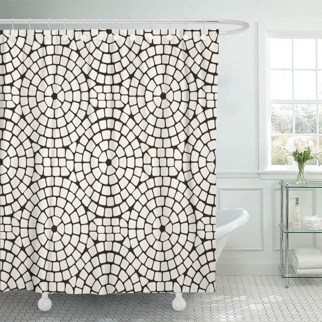 Cortina de Ducha ABPHQTO motivo Mosaico Negro Moderno Sett piedra 150x180 cm