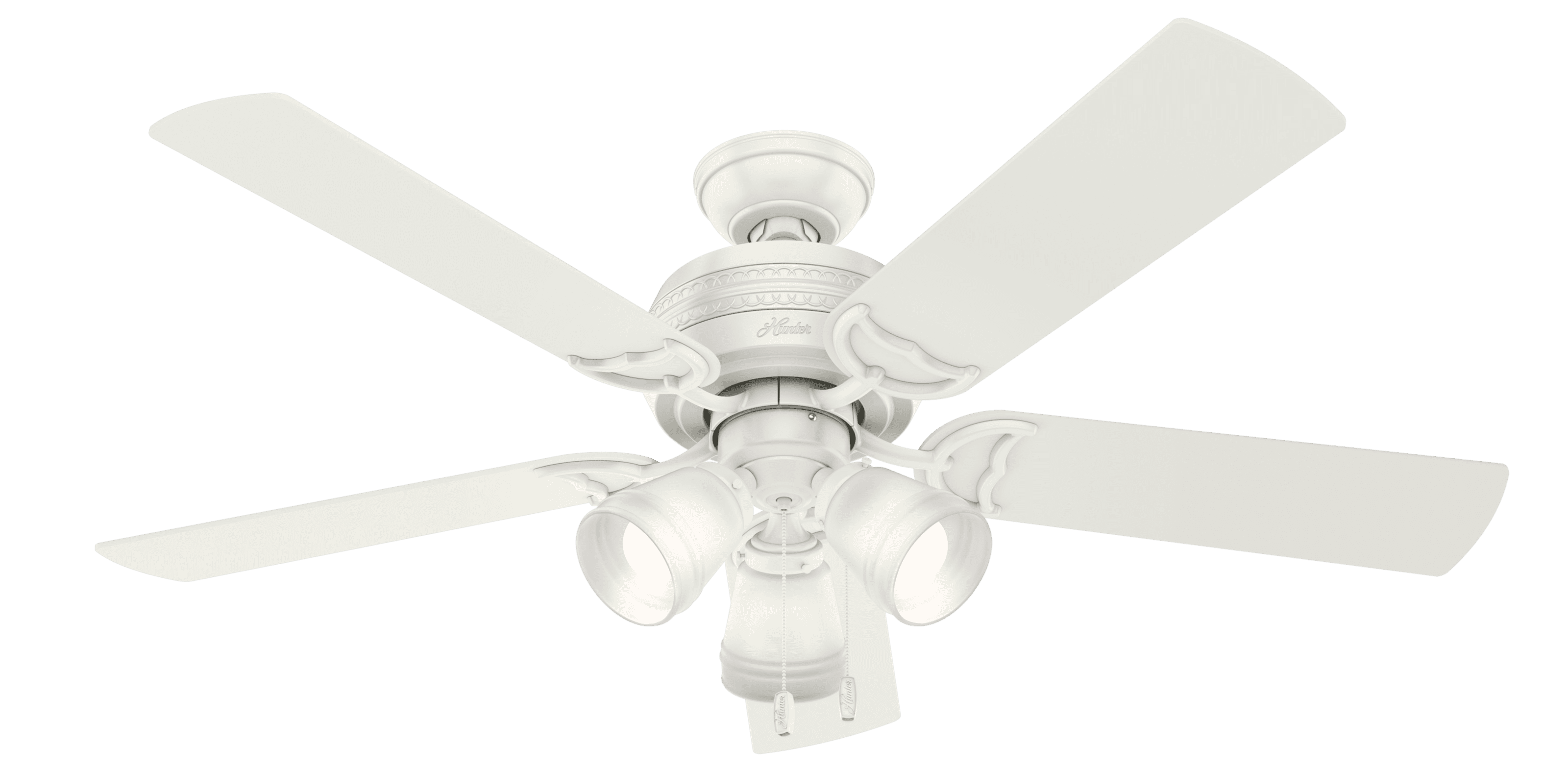 Hunter 52 Prim Fresh White Ceiling Fan With Light Kit And Pull Chain 1904