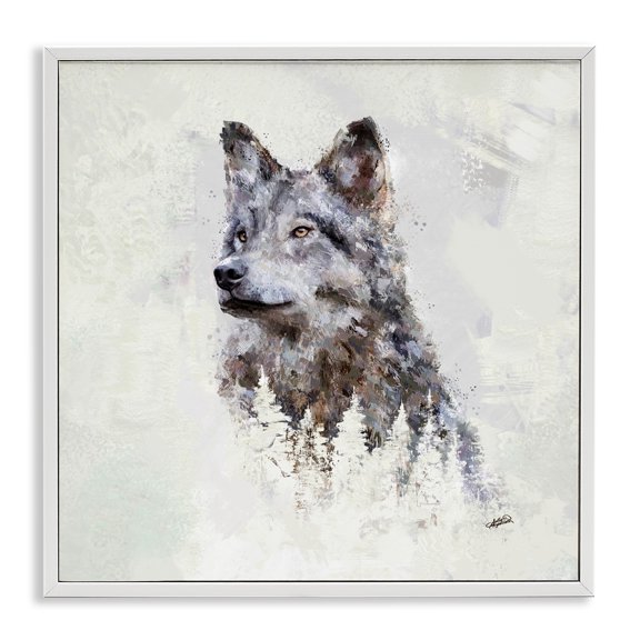 Stupell Industries Rustic Wolf & Trees Animals & Insects Painting White Framed Art Print Wall Art, 17 x 17