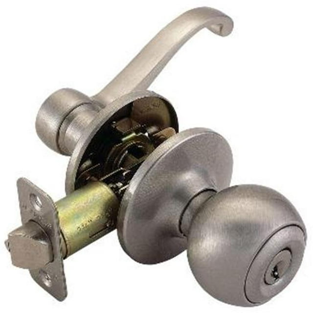 Design House 781849 Scroll 2-Way Latch Entry Door Knob and Handle, Adjustable Backset, Satin Nickel Finish