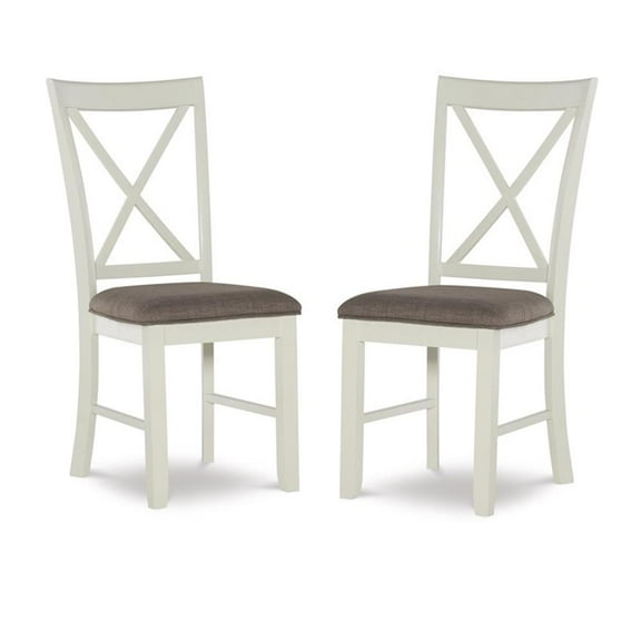 Bowery Hill Wood Set of Two Dining Side Chairs in Vanilla White