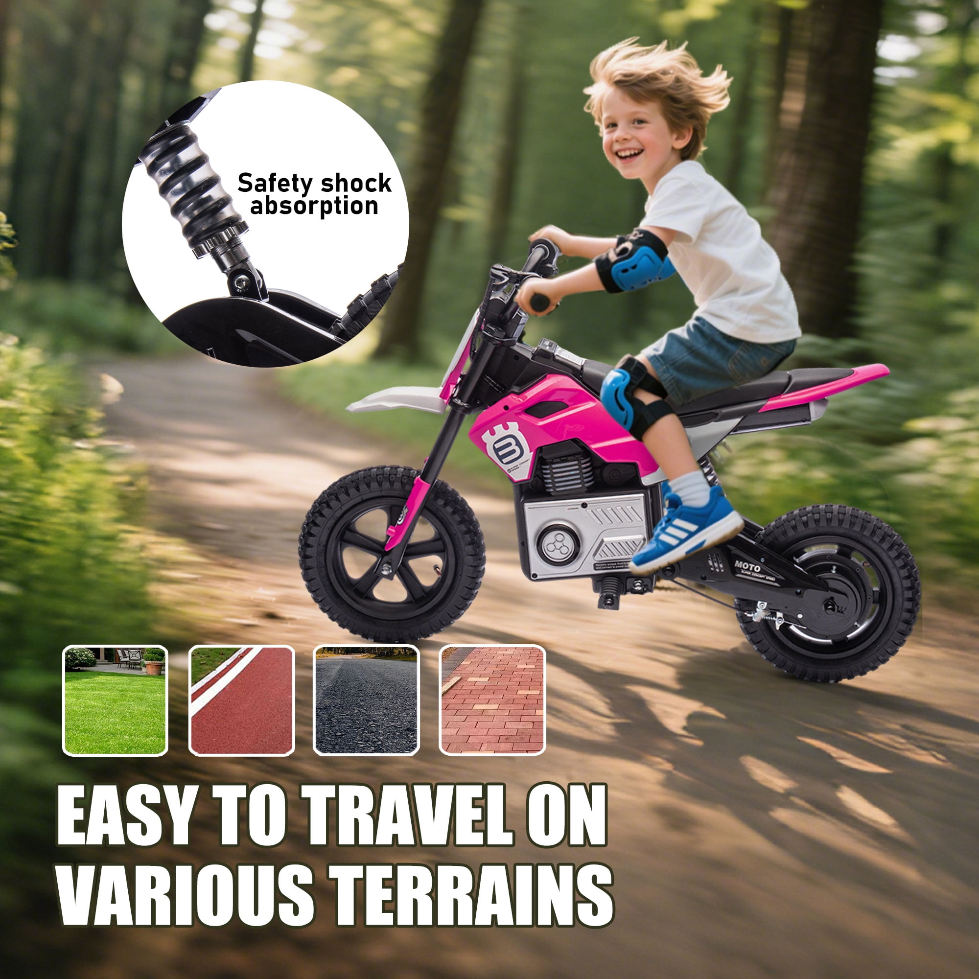 Okybaby 24V Kids Ride On Electric Dirt Bike, 200W High Speed Hub Electric Motorcycle, Max Speed 10MPH, Rear Spring Suspension, Kids Motorbike with Bluetooth&Horn For Kids Aged 5-15,Pink