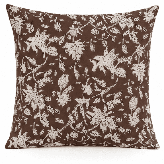 Set of 2 Brown Vintage Floral Throw Pillow Covers 20x20 Inch, Double-Sided Printed Faux Linen Decorative Pillow Cases, Farmhouse Botanical Cushion Covers for Couch Sofa Bed Living Room