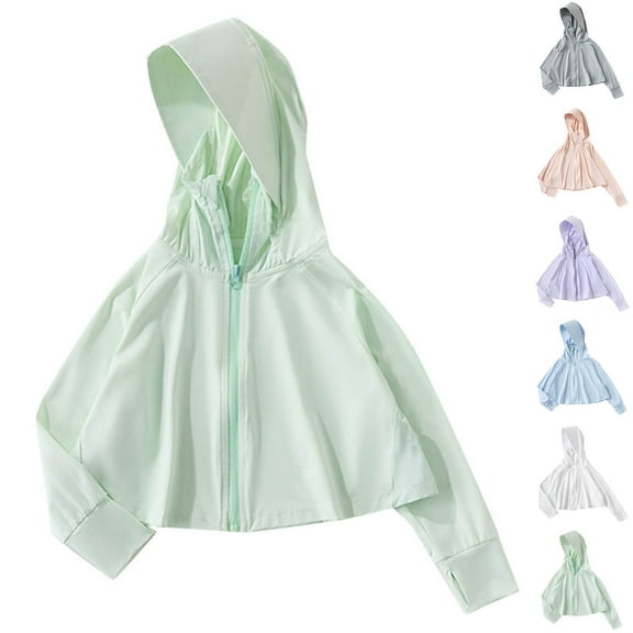WRKEKC Kids Ice Silk Sun Protection Hooded Jacket Lightweight Coat for 1-16 Years Boys Girls Spring Summer Outdoor Casual Wear Outerwear