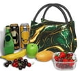 thumbnail image 3 of Yiaed Green Marble Print Lunch box lunch bag Portable Insulated Lunch Box for Women Men Cooler Tote Bag with Front Pocket for Work Picnic Travel, 3 of 6