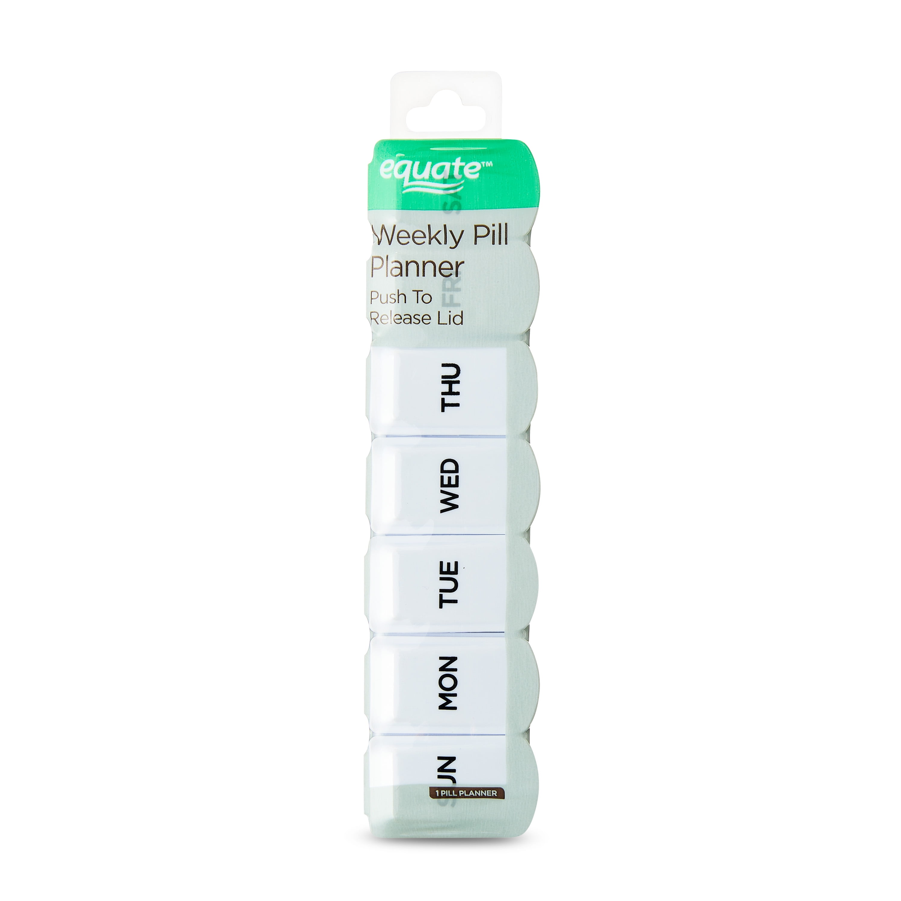 Equate Weekly  Pill Planner, Portable Medicine Box with 7 Compartments, Travel-Friendly,