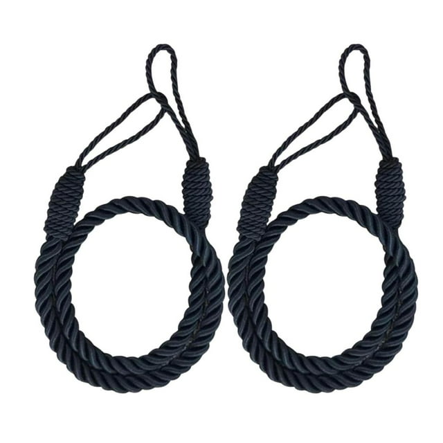 2 alzapaños de cortina de 27 pulgadas de largo con borlas de gasa para ventana y dormitorio Negro