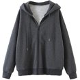 thumbnail image 1 of Women's Zip Up Long Sleeve Oversized Drawstring Hoodie Hooded Sweatshirt,Dark Grey,L, 1 of 6