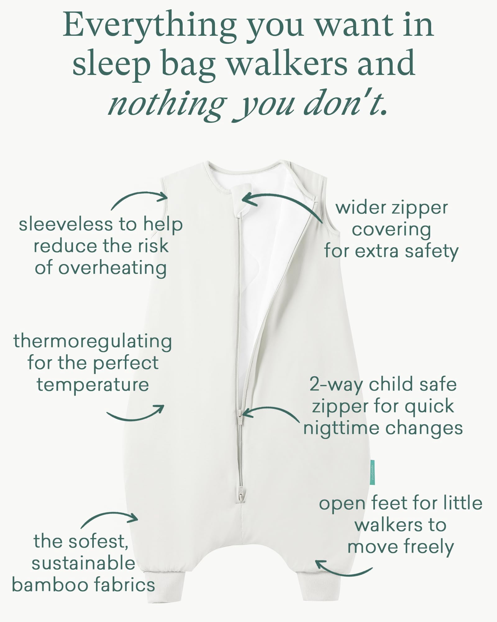 PurComfy Supersoft Toddler Sleep Sack With Feet 1.0 Tog, Premium Bamboo Viscose Sleep Sacks With Legs 2-Way Zipper Sleep Bag Walker 2T-4T, Cream