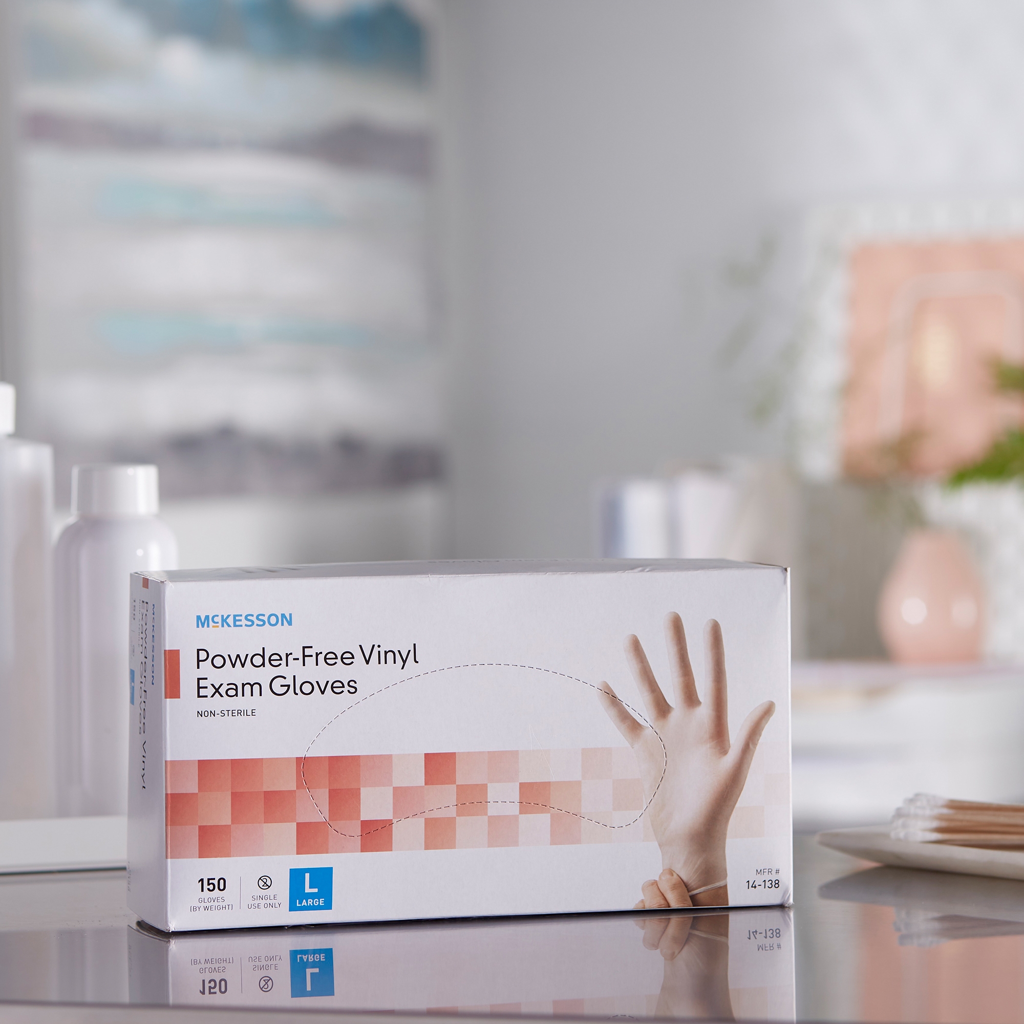 McKesson Vinyl Exam Gloves, Powder-Free, Disposable Medical Glove, Large, 150 Count, 10 Boxes, 1500 Total