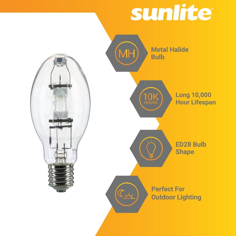 Sunlite 02515 MH175/U/MOG M57 Metal Halide Lamp – 175W, 14,000 Lumens, 10,000-Hour Life, Mogul Base (E39), 4000K, Clear – 2-Pack