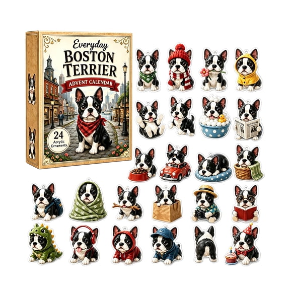 2026 Christmas Advent Calendar, 24-Day Christmas Boston Terrier Acrylic Figurine Blind Box, Christmas Tree Ornaments Christmas Home Party Decorations