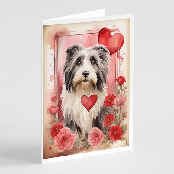 Bearded Collie Valentine Roses Greeting Cards Pack of 8 7 in x 5 in