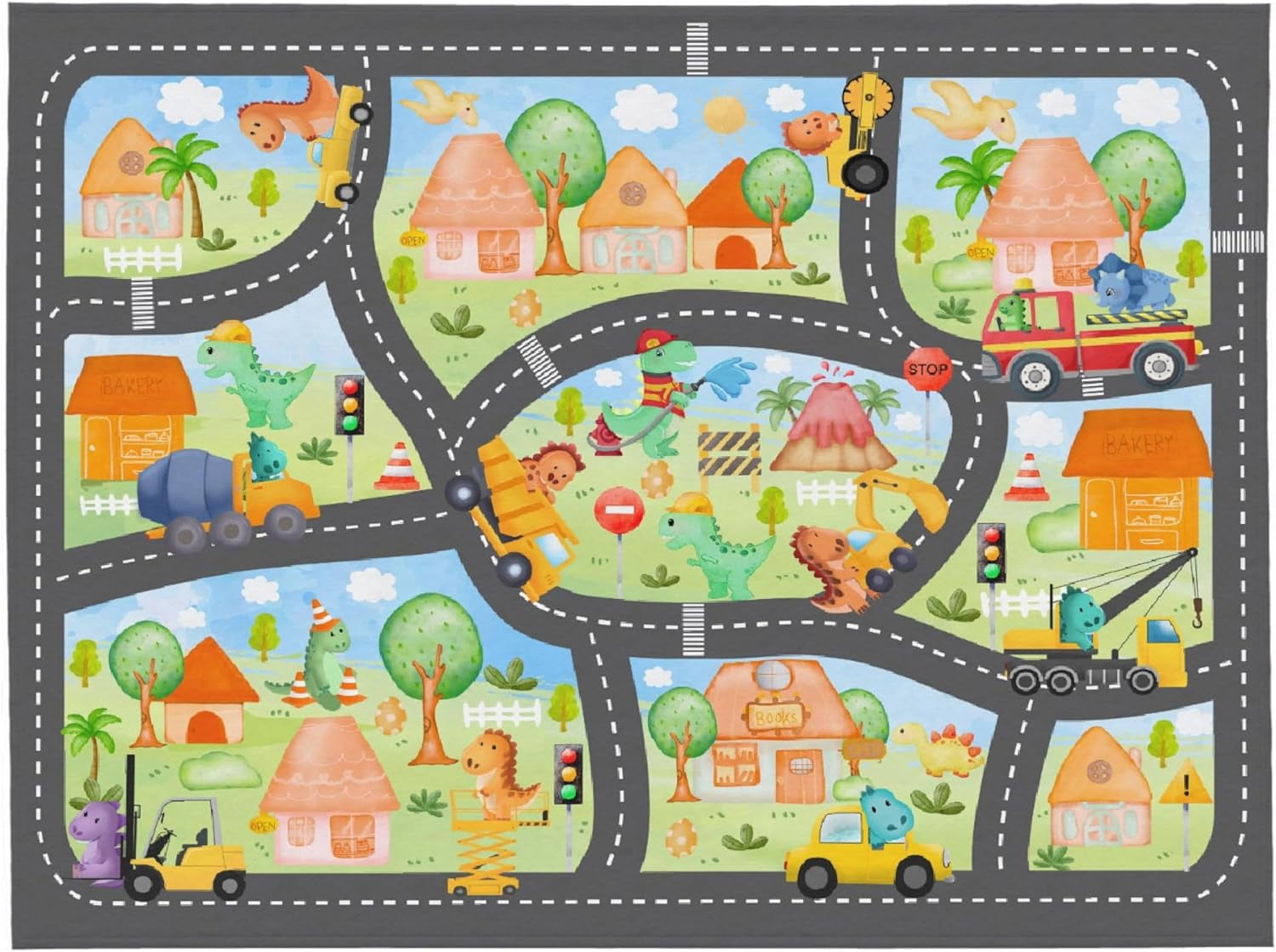 Dinosaur Construction Truck Flannel Gift Blanket Construction Truck Gift Blanket For Boy Girl Dinosaur Lovers Cozy Soft Dinosaur Road Map Throw Blanket for Bed Couch Outdoor50''''x 60'''' for Teens