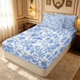 thumbnail image 3 of Erosebridal Retro Blossom Zipper Twin Comforter Sets with Fitted Sheet and 2 Pillowcases, Chic Floral Zipper Bedding Set, Reversible, Deep Navy, Reversible, 3 of 7