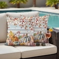 thumbnail image 4 of Fall Brown Eucalyptus Outdoor Waterproof Pillow Covers, Thanksgiving Pumpkins Farmhouse Wood Decorative Square Throw Pillowcase Sofa Cushion Sham for Patio/Couch/Chair, 18"x18" 2 Pack, 4 of 8