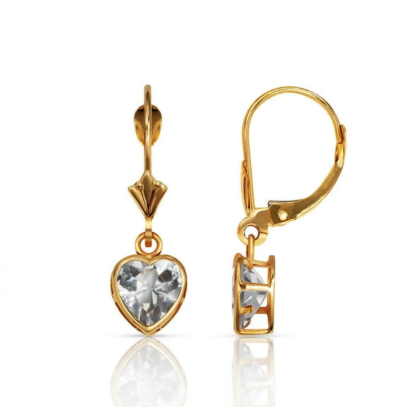 Solid 14k Yellow Gold Love Heart CZ Bezel Dangle Leverback Earrings (6mm X 25mm) (march aqua)-Dangle Earring for Women