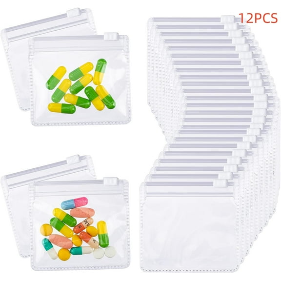 Pill Pouch Bags Zippered Pouch Set Reusable Baggies Clear Plastic Self Sealing Travel Medicine Organizer Storage Pouches with Slide Lock for Pills and Small Items(12 Pieces)