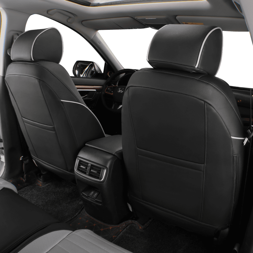 EKR CRV Seat Covers Custom Fit for Honda CRV 2015 2016 Full Set Car Seat Cover for SUV, Leather Truck Seat Protectors,Faux Leather Black/Gray