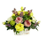 Nearly Natural Mixed Florals Artificial Flower Arrangement With White Planter