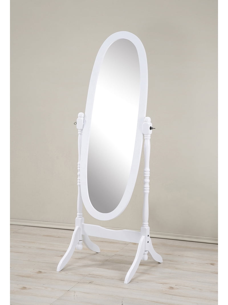 Roundhill Furniture Queen Anna Floor Cheval Mirror, White Finish