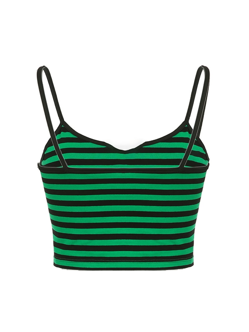 KOMOO Women Stripe Tank Tops,Buckle Patchwork Sling Crop Tops