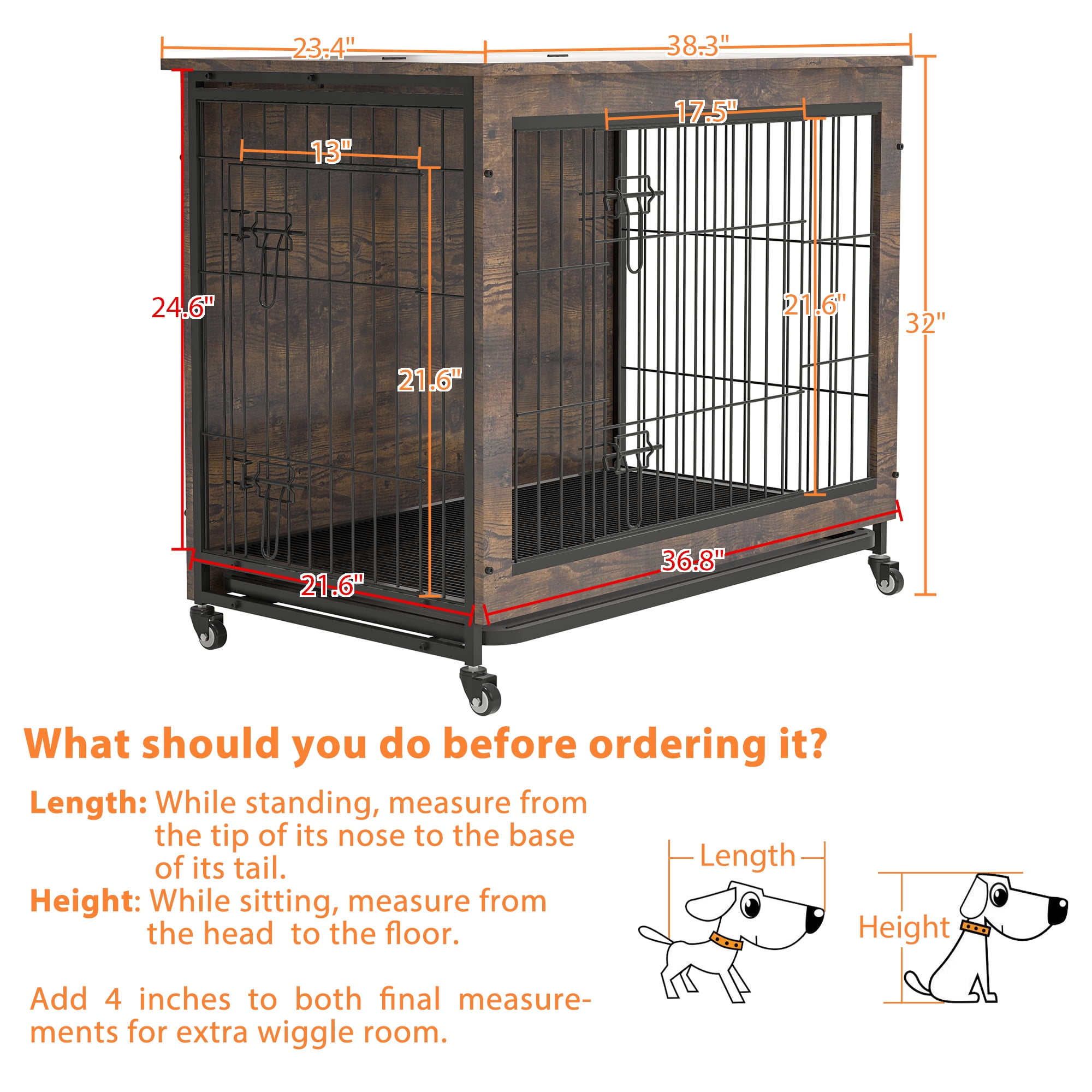 Pefilos 38.3"L Wood Dog Crate Furniture with Cushion, Double-Doors Dog Cag for Indoor, Dog House, Dog Kennel for Small Dogs, Brown Pefilos 38.3"L Wood Dog Crate Furniture with Cushion, Double-Doors Dog Cag for Indoor, Dog House, Dog Kennel for Small Dogs, Brown
